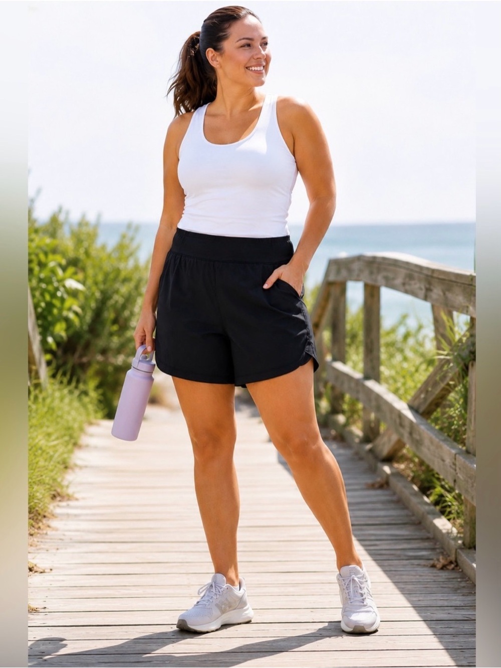 Lands' End Black Athletic Shorts with Comfortable Waistband